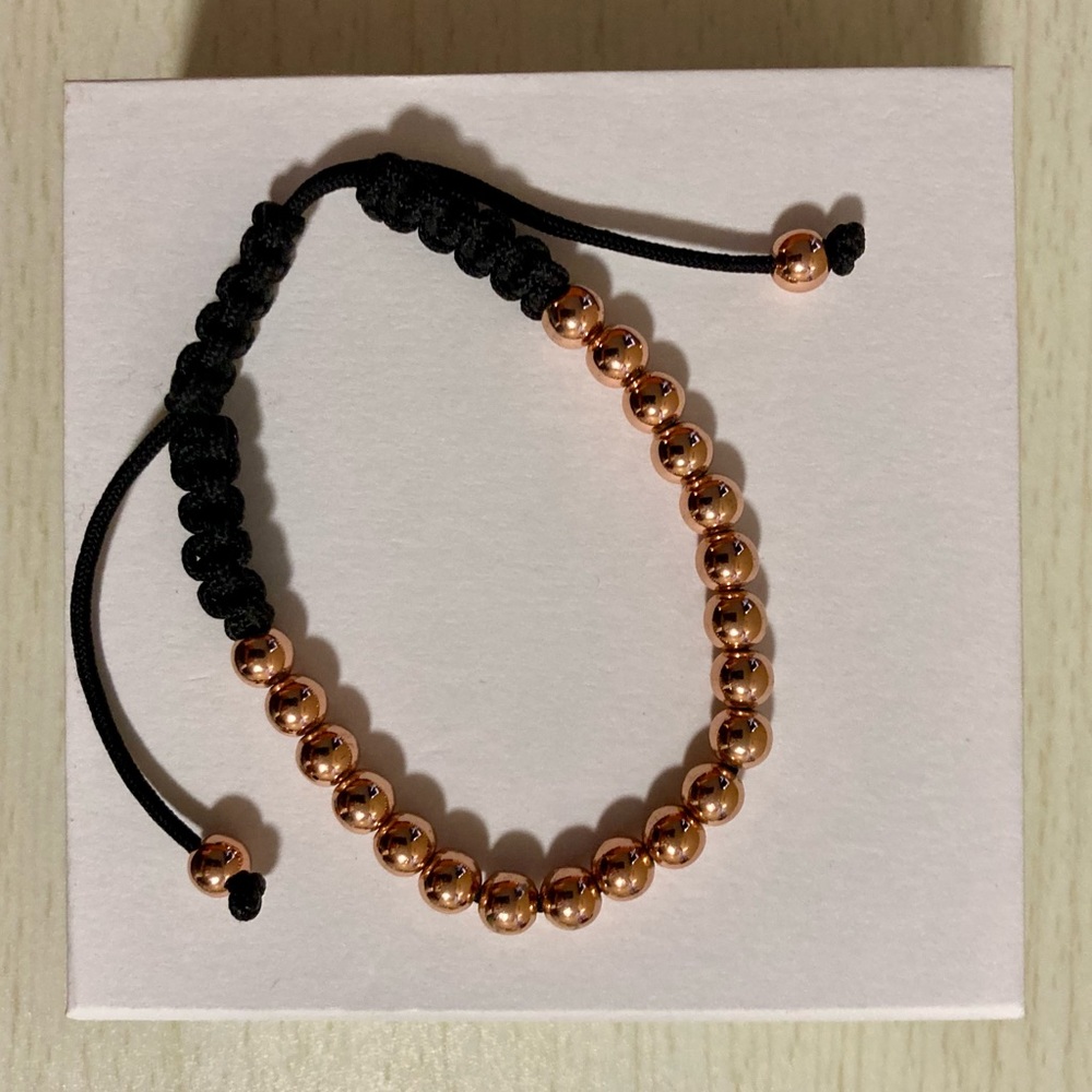 NWOT Rose gold tone bead and black silk rope bracelet- adjustable!